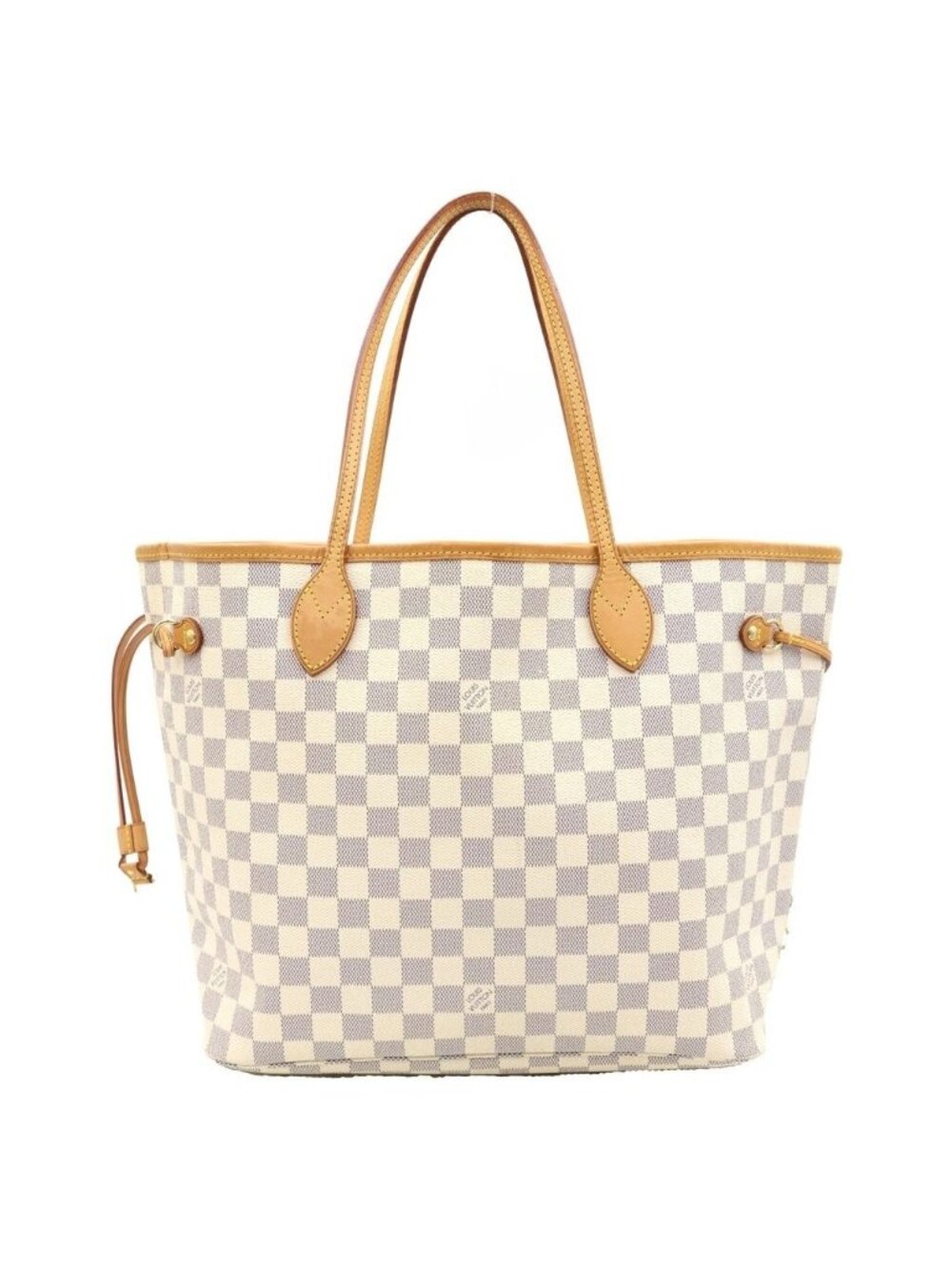 Louis Vuitton Damier Azur Neverfull MM Leather Tote Brown White